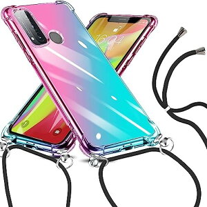 OPPO Reno5 A ケース グラデーション色 肩掛け 斜めかけ クリア TPU 耐衝撃 オッポ リノ5 a カバー ストラップ付き 透明 お洒落 ショルダー ス 一体型 落下防止 防塵 変形防止 全面保護 ワイヤ