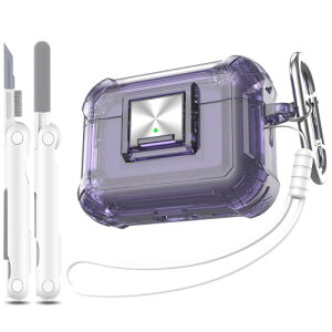 RFUNGUANGO for AirPods Pro 2/1 世代ケース (2023/2022/2019) ロック付き、クリアソフト透明ミリタリーグレード耐衝撃ケース、クリーニングキット (USB-C/ライトニングケーブル) 付き、クリアパープ