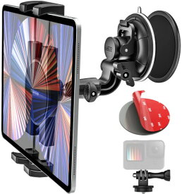 EXSHOW 車載タブレットスタンド iPad マウント スマホ gopro マウント サクションカップ カメラスタンド フロントガラスホルダー・ダッシュボード 金属製 安定性 360度回転 4.7～12.9インチ全