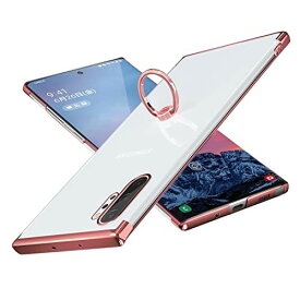 E Segoi Samsung Galaxy Note 10 Plus ケース リング付き メッキ加工 落下防止 スタンド機能 透明 PC おしゃれ 薄型 軽量 一体型 耐衝撃 全面保護カバー (Galaxy Note 10 Plus, ローズピンク)