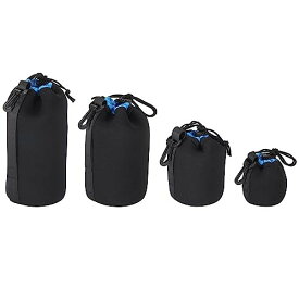 PATIKIL カメラレンズバッグセット 4個 巾着レンズポーチ 厚い保護付き ネオプレンレンズケース デジタル一眼レフカメラレンズ 水 コーヒーカップ用 ブラック ブルー