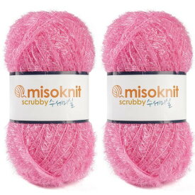 Misoknit Pastel Scrubby Yarn for dishcloths Crocheting 2 Skeins Polyester 100%, 2.8oz(80g) Each, 196 Yards per Skein (Deep Pink)