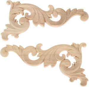 2枚入りセット 木彫りデカールコーナー 木製アップリケ 家具装飾 ヨーロッパスタイル 家具 ドア 壁 北欧風 コーナー デコレーション ホームデコ 未塗装 15*8cm