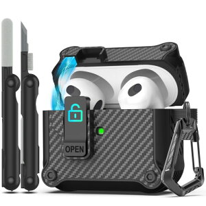 RFUNGUANGO Airpods  3 pP[XASȃbN NbvtAt{fBϏՌn[hVFیAApple AirPod  3  2021 p AirPods 3 P[X (O LED \) - ubN