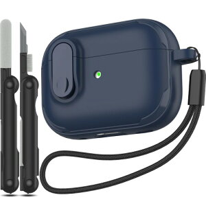 RFUNGUANGO for Airpod Pro ケース (2023/2022/2019) ロック付き、強力な落下保護、TPU 肌に優しい質感 Airpods Pro 第 2 世代用 (USB-C/ライトニング ケーブル)、ダークブルー
