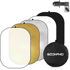 SOONPHO 5 in 1楕円レフ板 撮影用 レフ板 90x120cm 背景布 ポートレート撮影 スタジオレフ板 折りたたみ可能 クリップ付き 1枚5色変換可能（ゴールド/シルバー/ホワイト/ブラック/半透明）適格