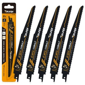 TOLESA レシプロソー替刃 8/10山 225mm バイメタル コバルト セーバーソーブレード 木工&金属 解体用 5枚入れ 釘付き木材 鉄 軟鋼板材 アルミ 黄銅 銅 塩ビ材