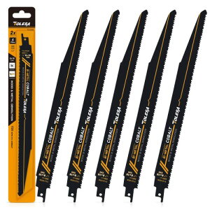 TOLESA レシプロソー替刃 8/10山 300mm バイメタル コバルト セーバーソーブレード 木工&金属 解体用 5枚入れ 釘付き木材 鉄 軟鋼板材 アルミ 黄銅 銅 塩ビ材