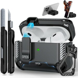 RFUNGUANGO Airpods Pro 1/2 �P�[�X�AAirPods Pro ��2����P�[�X�Ή��A�N���[�j���O�L�b�g�t���A�d�b�z���_�[�@�\�t�� - �u���b�N