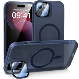 Meifigno iPhone 15 ケース MagSafe対応 レンズ保護 スタンド自由に調整 ワイヤレス充電 耐衝撃 黄変防止 ストラップホール付き ウインドウシリーズ 6.1インチ(マット 半透明 ブルー)