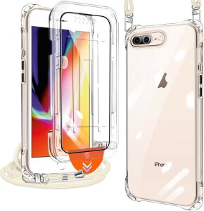 xiusiteli iPhone 7 Plus/iPhone 8 Plus �p �P�[�X �N���A �J�o�[ �V�����_�[ �l�b�N (1���K���X�t�B�����t��) �ϏՌ� �S�ʕی� �A�C�t�H��7plus/8plus ��|���P�[�X ���^ �V���R�� TPU �R�t�� �΂߂���