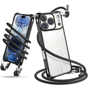 Wodiguson �p�� iPhone 17 Pro Max �P�[�X �V�����_�[ �N���A �J�o�[ ���|�� �΂߂��� ��|���P�[�X �ϏՌ� ���� TPU ���^ �y�� �g�уP�[�X �R�t�� �l�b�N�X�g���b�v ���������\ ���O���\ ��