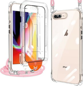 xiusiteli iPhone 7 Plus/iPhone 8 Plus �p �P�[�X �N���A �J�o�[ �V�����_�[ �l�b�N (1���K���X�t�B�����t��) �ϏՌ� �S�ʕی� �A�C�t�H��7plus/8plus ��|���P�[�X ���^ �V���R�� TPU �R�t�� �΂߂���