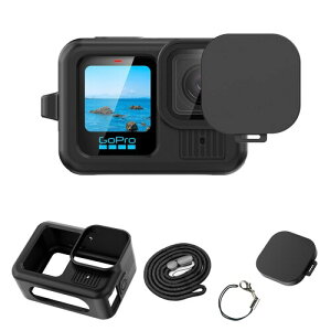 GOPRO HERO 13 Black�p �ی�P�[�X �i�d�r�J�o�[+ �V���R���P�[�X�{�����Y�L���b�v�{�X�g���b�v�j�i�S�[�v�� GO PRO HERO 13 Black�ɓK���j�S�ʕی� �L�Y�h�~ �����h�~ GOPRO�A�N�Z�T���[ (�u���b�N)