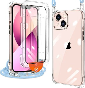 xiusiteli iPhone 13 Mini �p �P�[�X �N���A �J�o�[ �V�����_�[ �l�b�N (1���K���X�t�B�����t��) �ϏՌ� �S�ʕی� �A�C�t�H��13mini ��|���P�[�X ���^ �V���R�� TPU �R�t�� �΂߂��� ���O���\