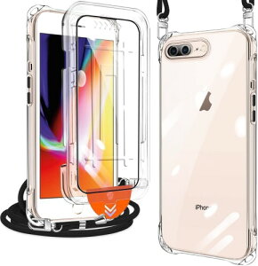 xiusiteli iPhone 7 Plus/iPhone 8 Plus �p �P�[�X �N���A �J�o�[ �V�����_�[ �l�b�N 1���K���X�t�B�����t�� �ϏՌ� �S�ʕی� �A�C�t�H��7�v���X ��|���P�[�X ���^ �V���R�� TPU �R�t�� �΂߂��� ��
