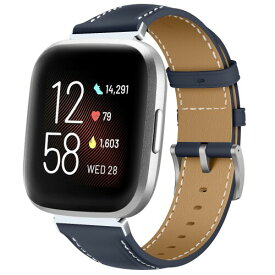 (LanQii) レザーバンド Fitbit Versa 2 /Fitbit Versa 対応 バンド PUレザー素材 ベルト ソフト 柔軟性 ビジネス風 交換ベルト レディース&メンズ 革製ストラップ Fitbit Versa 2 /Fitbit Versa (ネイビー)