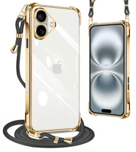 PAILAIMEN iphone 16 plus �P�[�X 2024�N���� �N���A �l�b�N �V�����_�[ �ϏՌ� �X�g���b�v�t�� iphone16 plus�X�}�z�P�[�X �A�C�t�H��16 plus �J�o�[ ���� TPU ���^ �y�� �X�}�z �V���R�� �J�o�[ �R�t��