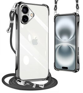 PAILAIMEN iphone 16 plus�P�[�X 2024�N���� �N���A �l�b�N �V�����_�[ �ϏՌ� �X�g���b�v�t�� iphone16 plus�X�}�z�P�[�X �A�C�t�H��16 plus �J�o�[ ���� TPU ���^ �y�� �X�}�z �V���R�� �J�o�[ �R�t��