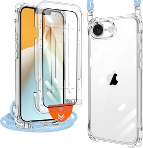 xiusiteli iPhone 16E / 17E �p �P�[�X �N���A �J�o�[ �V�����_�[ �l�b�N (1���K���X�t�B�����t��) �ϏՌ� �S�ʕی� �A�C�t�H��16e/17e ��|���P�[�X ���^ �V���R�� TPU �R�t�� �΂߂��� ���O����