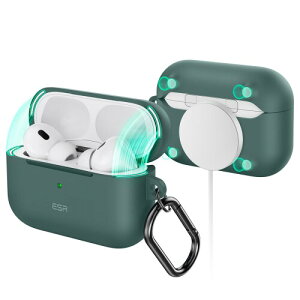 ESR AirPods Pro2 ケース (HaloLock) AirPods Pro 第2世代/第1世代 (2023/2022/2019)専用 MagSafe 対応 カラビナ付き完全落下防止カバー ワイヤレス充電対応 耐衝撃 Bounce Series グリン