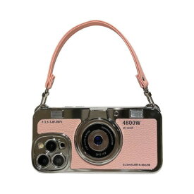 UnnFiko iPhone 12 ケース カメラデザイン おしゃれ レトロ 3D ハードケース おもしろい 携帯保護カバー 6.1インチ アイフォン 11 ケース ネックストラップ付き (iPhone 12, ピンク色)
