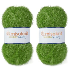 Misoknit Pastel Scrubby Yarn for dishcloths Crocheting 2 Skeins Polyester 100%, 2.8oz(80g) Each, 196 Yards per Skein (Dark Olive Green)