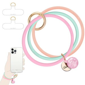 (UKON) スマホストラップ スマホシリコンリング おしゃれな携帯ストラップ シンプル 落下防止 着脱簡単 全機種対応 三色組み合わせ パッチ2枚付き (マカロン色)
