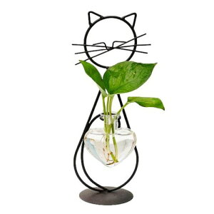 (Queen-b) フラワーポット 猫 水耕栽培 花瓶 プランター ネコ かわいい おしゃれ インテリア 室内 卓上 ガラス 栽培 植物 育成 フラワーベース お花 観葉植物 ポット 植木鉢 (Aタイプ)