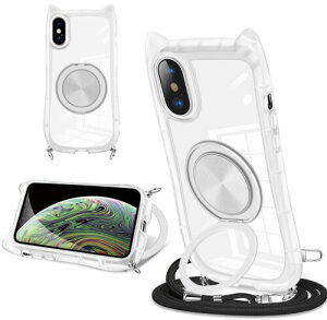 iPhone X/XS �p �X�}�z�P�[�X �L���f�U�C�� �V���v���Ńt�@�b�V���� 360° ��]�X�^���h�t�� iPhone X/XS �X�}�z�P�[�X ����~�� ���΂ݖh�~ �S�ʓI�ȕی� �������߉\�ȃl�b�N�X�g���b�v�t��