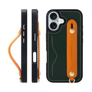 HANATORA for iPhone 16 �P�[�X �{�v �ϏՌ� �w�ʃx���g �X�g���b�v�����O �X�}�z�P�[�X �X�}�z �X�^���h�@�\ �l�b�N�X�g���b�v �t�� �C�^���A�����U�[ �M�t�g �O���[��+�I�����W CGH-16-Green-OG