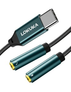 LOKUKA �^�C�v C �}�C�N�ϊ��A�_�v�^ USB-C to 3.5mm �w�b�h�z���E�}�C�N�[�q (3�Ƀ��Xx2-USB Type-C�I�X) DAC�`�b�v���� �n�C���]�Đ��Ή� �i�C�����ҍ� ���ϋv �f��Ɖ��y�ӏ� �{�C�X�`���b�g���