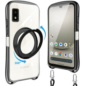 Loodoomo AQUOS Wish3 �p�� �P�[�X �V�����_�[ �����O�t�� �N���A �E�B�b�V��3 SH-53D A302SH ���|��(�u���b�N)