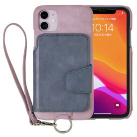iPhone11／ソフトレザーRAKUNI (ラクニ) 財布一体型/背面ポケット/便利な前面カバーレス/ストラップ/スタンド機能（パープルパープル）iPhoneXR 併用可