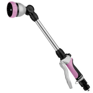 RESTMO 金属散水ワンド スプレーランス 頑丈なホースワンド 180°調節可能なラチェットヘッド 7つのスプレーパターン 延長ホースワンド 庭用スプレーガン 水掛けバスケット 流量コントロ