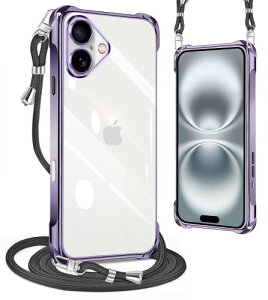 PAILAIMEN iphone 16 plus�P�[�X 2024�N���� �N���A �l�b�N �V�����_�[ �ϏՌ� �X�g���b�v�t�� iphone16 plus�X�}�z�P�[�X �A�C�t�H��16 plus �J�o�[ ���� TPU ���^ �y�� �X�}�z �V���R�� �J�o�[ �R�t��