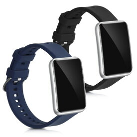 (kwmobile) 2x 交換ベルト 対応: Huawei Watch Fit バンド - シリコンバンド ソフト TPU 耐久性 黒色/紺色