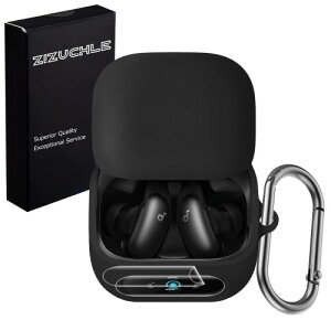 ZHZUCHLE for Soundcore Liberty 5 pro �P�[�X �J�o�[ �V���R���� �S�ʕی� �����h�~ ������� �L�Y�h�~ �ϏՌ� �����[�d�\ �y�ʏ��^ �J���r�i�t�� Liberty 5 pro case�i�u���b�N�j