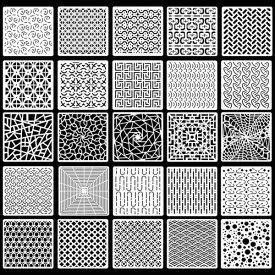 Rolin Roly 透かし彫り 幾何学 透かし 15 x 15 cm 製図用 25種類 テンプレート DIYスクラップ ステンシルシート 教育用 絵画 透彫 ホワイト (幾何学 25枚)