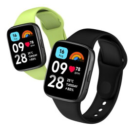 (RicYeel) シリコンバンド for Xiaomi Redmi Watch 3 Active バンド (2個セット) 交換用ストラップ スポーツバンド 交換ベルト 柔軟性 Xiaomi Redmi Watch 3 Active 用 バンド (ブラック+ライトグリーン)