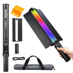 GODOX LC500R Mini LED�r�f�I���C�g�A360°RGB �n���h�w���h �ʐ^�����v20W �|�[�^�u�� �r�f�I ���C�g 2500K-8500K�����\�A2470mAh ���O���\��Type-C�[�d�n���h���B�e�Ɩ�,15 FX �Ɩ����ʁACRI ?95 TL