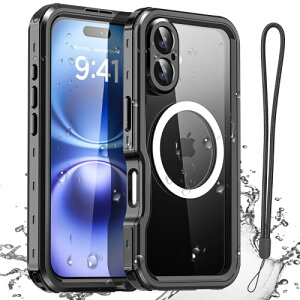 AICase 防水ケース iPhone 16 Plus 対応 MagSafe 防雪、防塵、耐衝撃、IP68 認定 全身保護 完全密閉 水中カバー ブラック