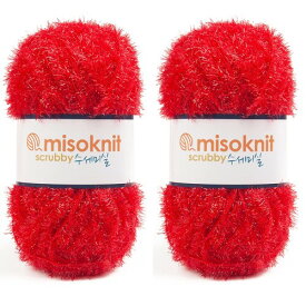 Misoknit Pastel Scrubby Yarn for dishcloths Crocheting 2 Skeins Polyester 100%, 2.8oz(80g) Each, 196 Yards per Skein (Red)