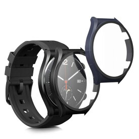 kwmobile 2x ケース 対応: Xiaomi Watch S1 カバー - フルボディ ガラス 耐衝撃 超薄型 黒色/紺色