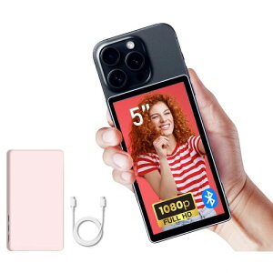 Shimbol CP5 Lite 5インチ 1080P セルフィーモニター iPhone/Android対応 50Mワイヤレス範囲 Vlogカメラスクリーン マグネット式グレーケース付き ワンクリック接続 リアカメラミラー付き ピンク