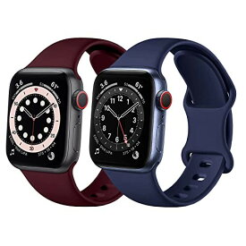 2本 セット コンパチブル Apple Watch バンド 38mm 40mm 41mm 42mm 44mm 45mm 49mm 柔らかいシリコンスポーツ ベルト アップルウォッチ シリーズ 8 7 6 5 4 3 Ultra SE に対応 (41mm 40mm 38mm S, ワインレッド+ミ