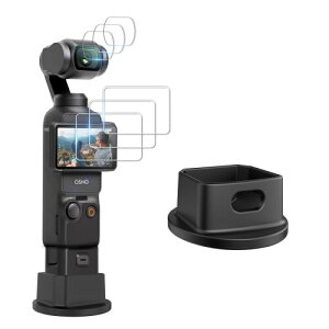 FitStill 強化ガラス保護フィルムセット DJI Osmo Pocket 3用 レンズプロテクター3枚 + LCDスクリーンプロテクター3枚 + シリコンベースポケット3アクセサリー、9H硬度ポケット3保護フィルム