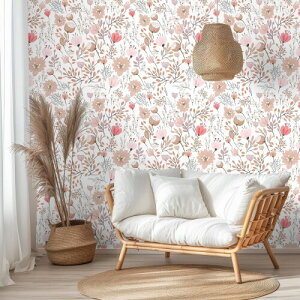 VEELIKE 花柄 壁紙シール ピンク 花柄 壁紙 クロス 防水 耐熱 厚手 44.5x300cm リメイクシート 白 ホワイト ホテル ダイニング ベッドルーム リフォーム カッティングシート ウォールステッカ