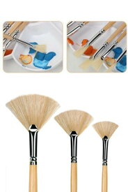 YFFSFDC油絵筆 扇形 ブラシ 3本セット水彩筆 豚毛画筆 絵の具 木材面相ブラシ 模型 プラモデル 塗装 学生 絵の具