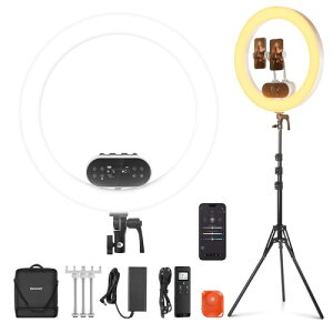 NEEWER 19�C���` LED�����O���C�g 100W ���o�� �B�e���C�g APP&2.4G���� iPhone�Ή� �O�r�X�^���h��3�̃X�}�z�z���_�[�t�� 2900-7000K �F���x 0-100%���i�K���� CRI97+ �����F ���D���C�g ���B��/���C
